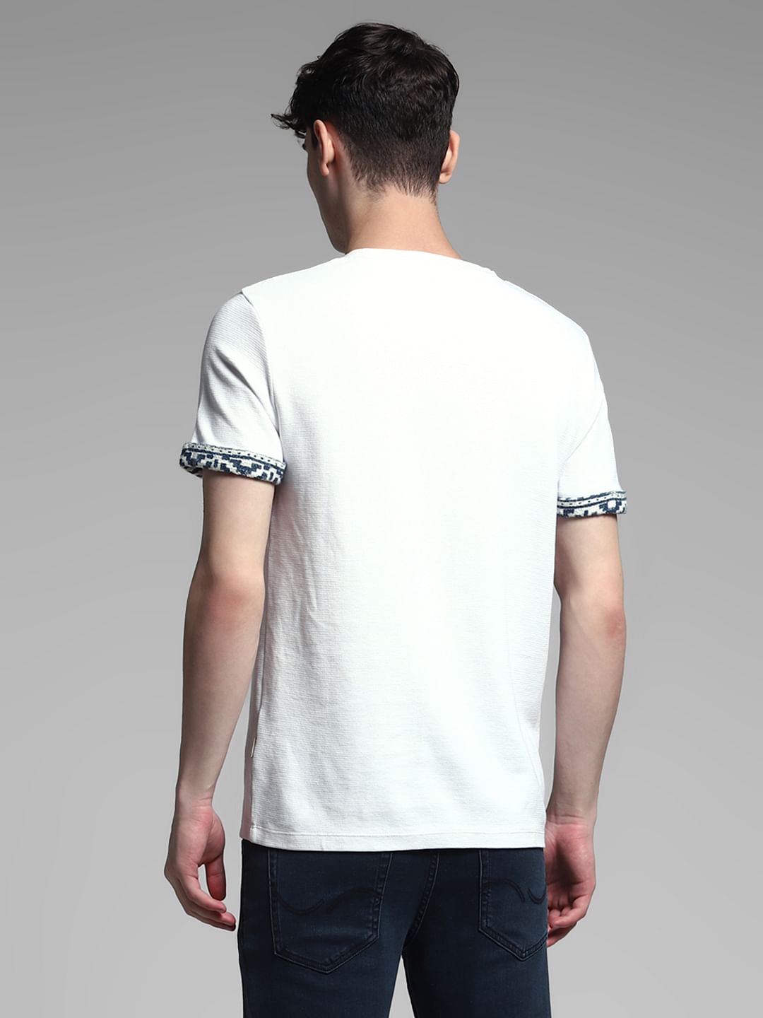 White Embroidered Print Cotton T-shirt