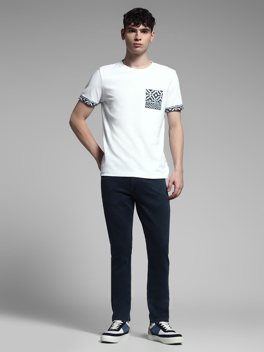 White Embroidered Print Cotton T-shirt