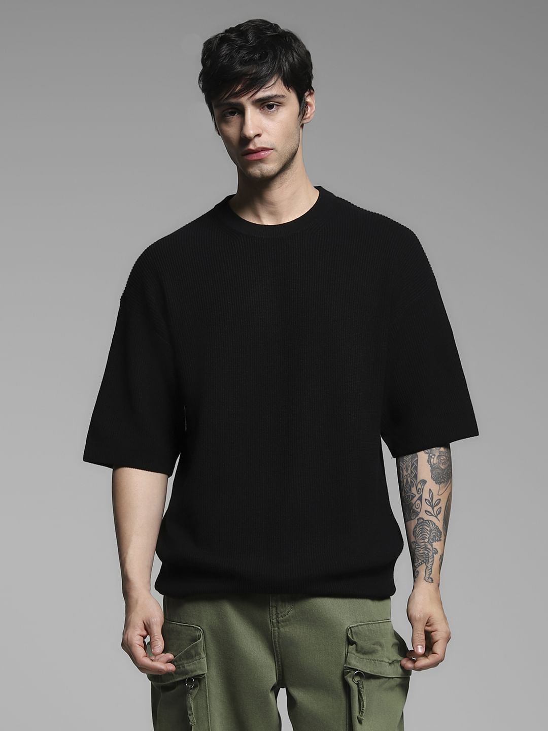 Black Cotton Crew Neck T-shirt