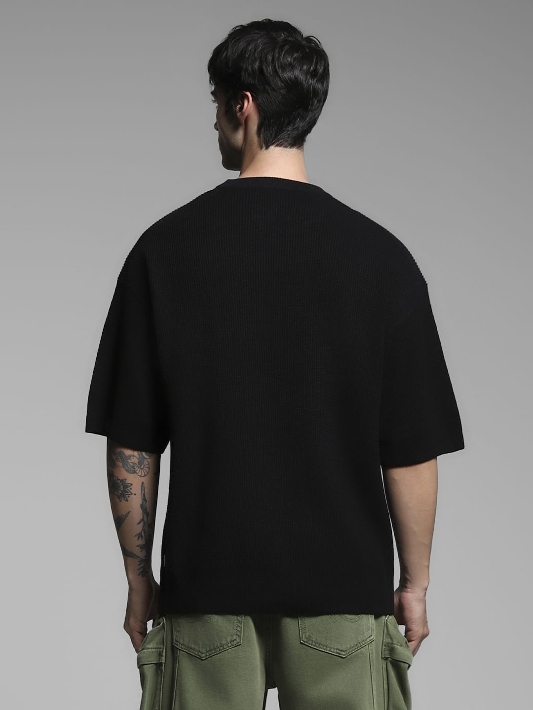 Black Cotton Crew Neck T-shirt