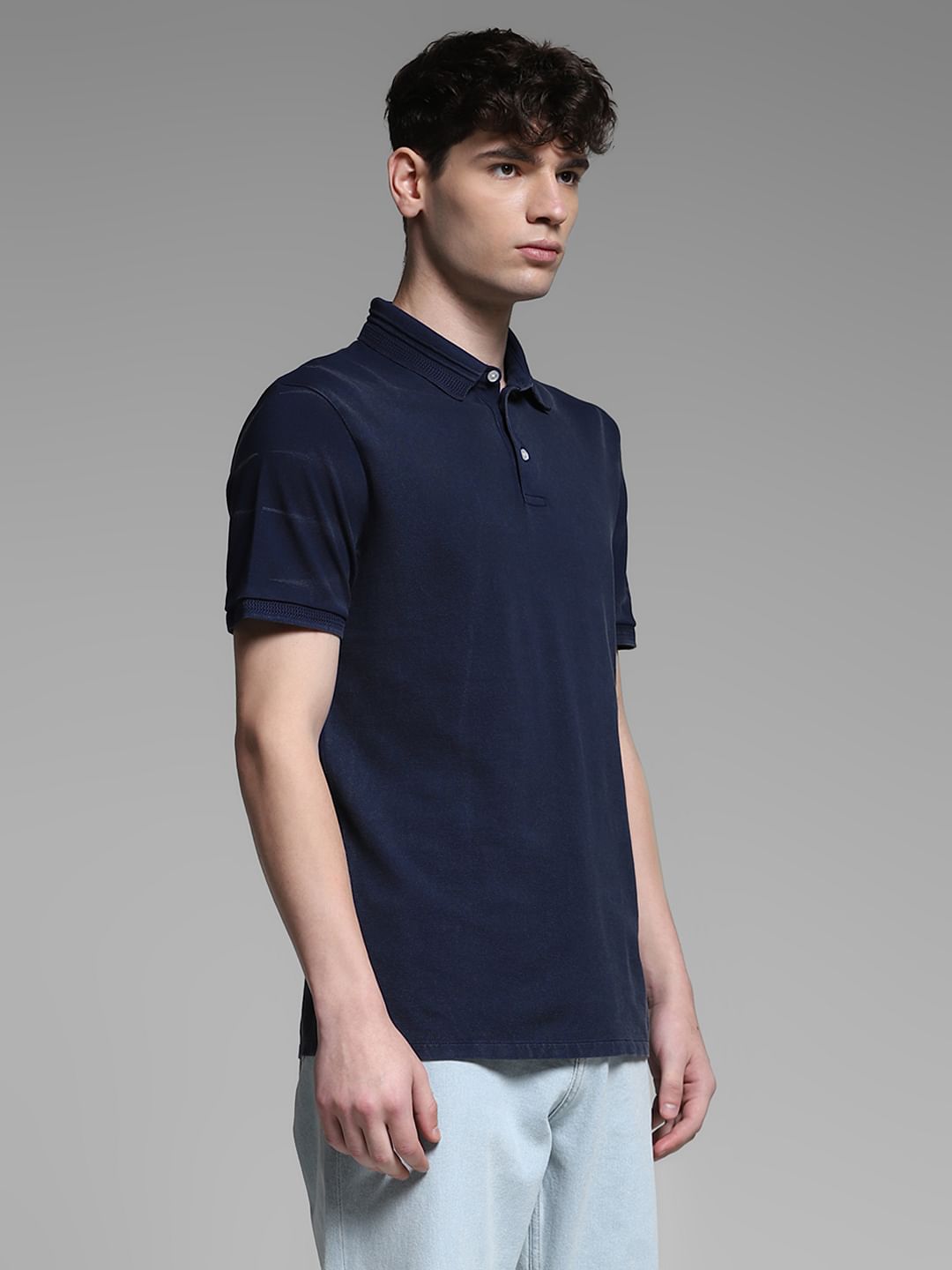 Dark Blue Cotton Knit Polo