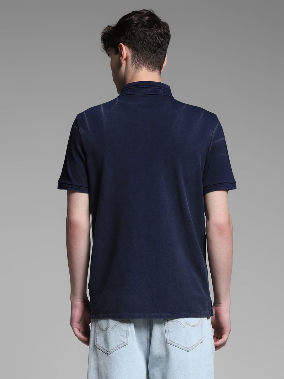 Dark Blue Cotton Knit Polo