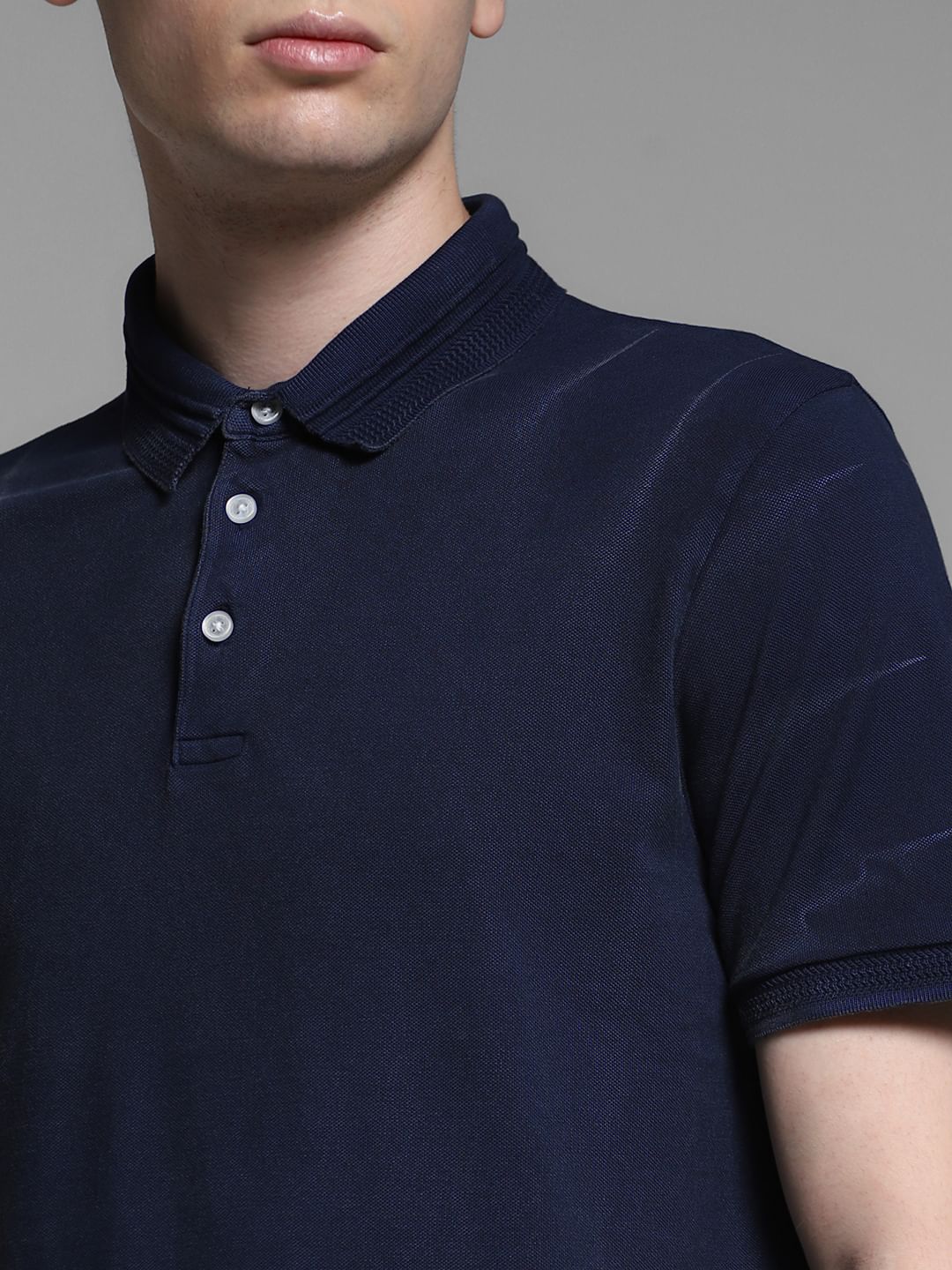 Dark Blue Cotton Knit Polo