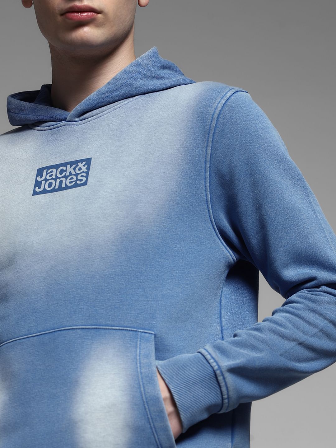 Blue Logo Print Hooded Sweatshirt