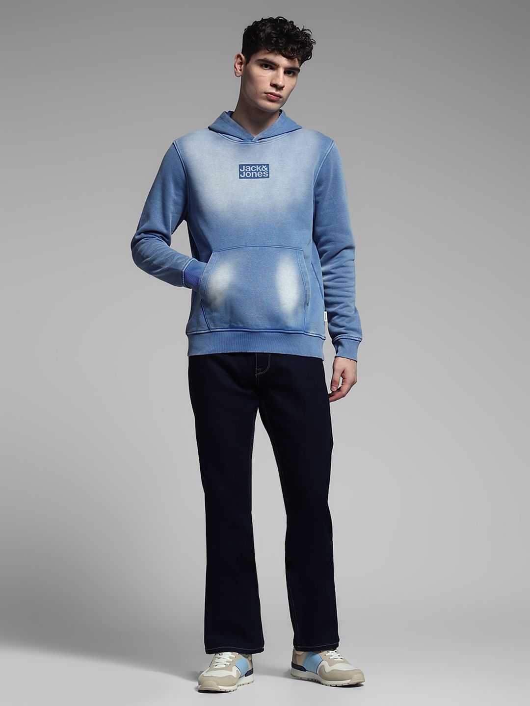 Blue Logo Print Hooded Sweatshirt