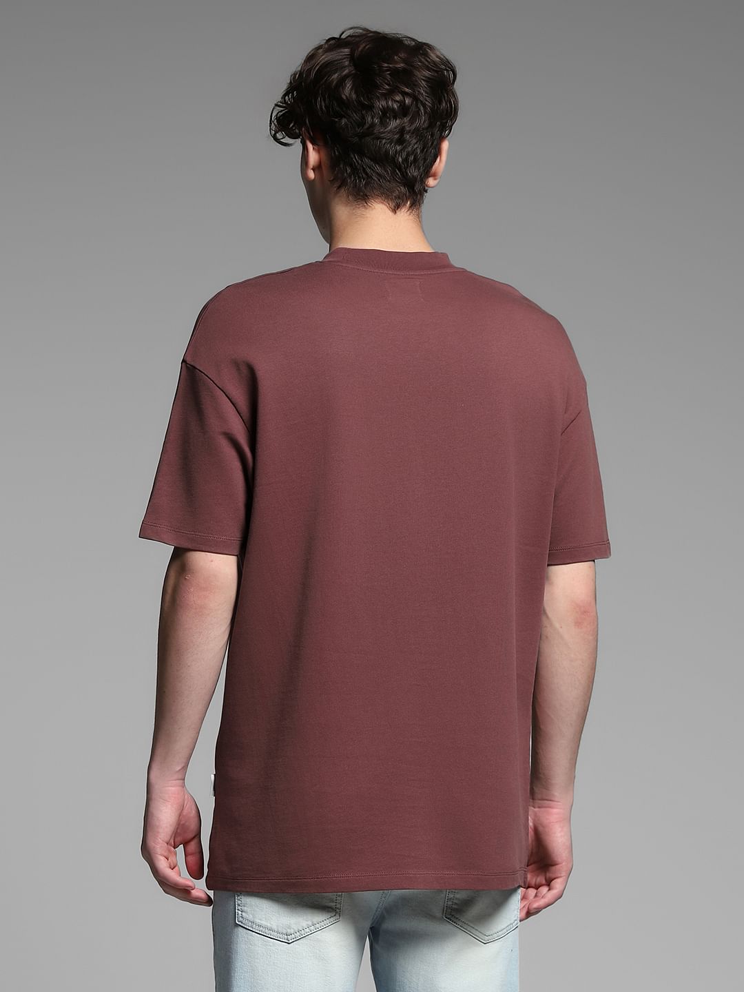Brown Cotton Crew Neck T-shirt