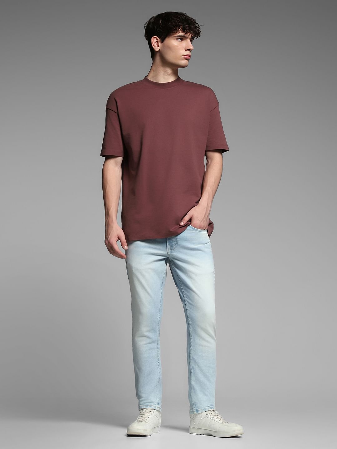 Brown Cotton Crew Neck T-shirt