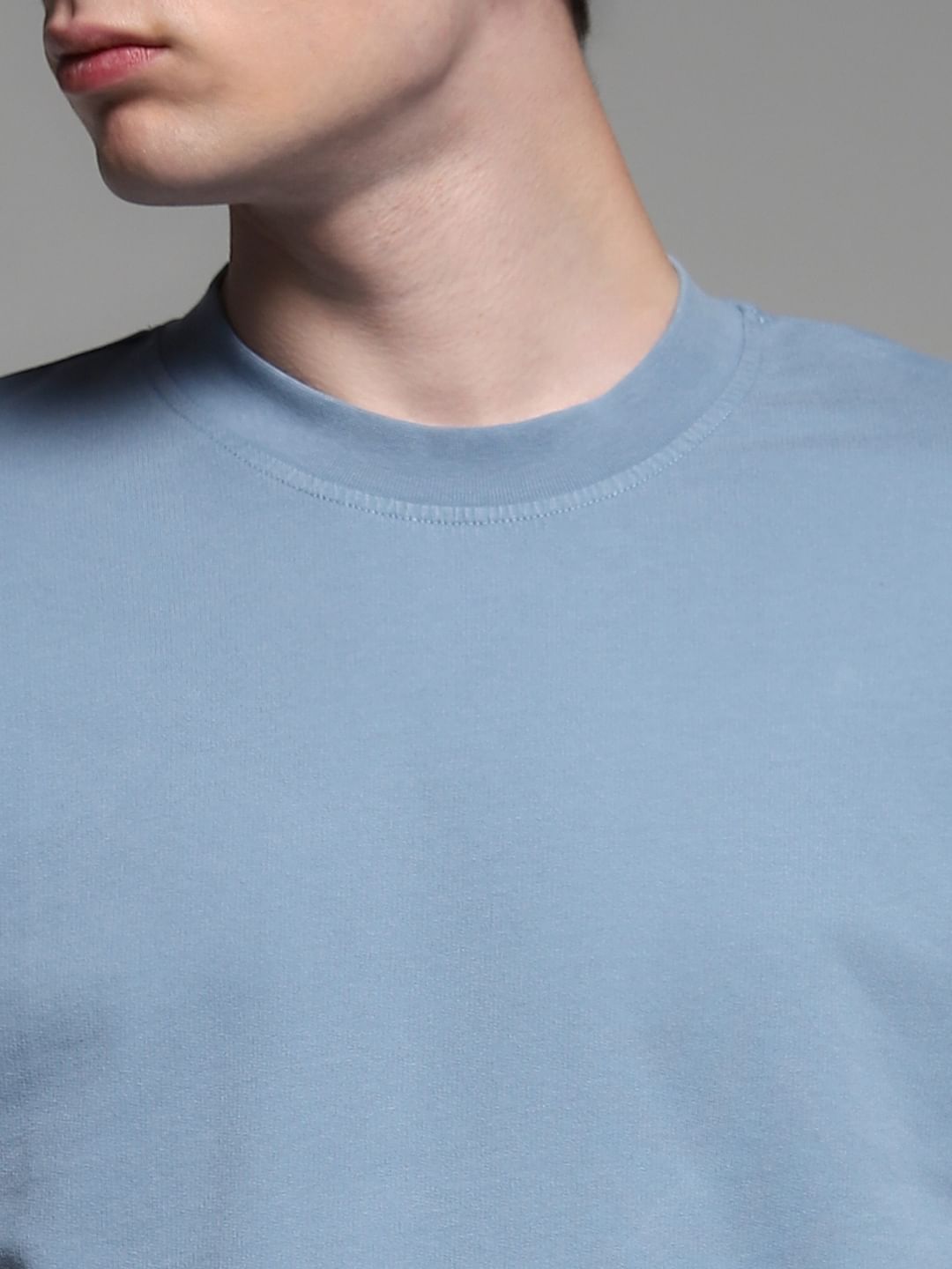 Blue Cotton Crew Neck T-shirt