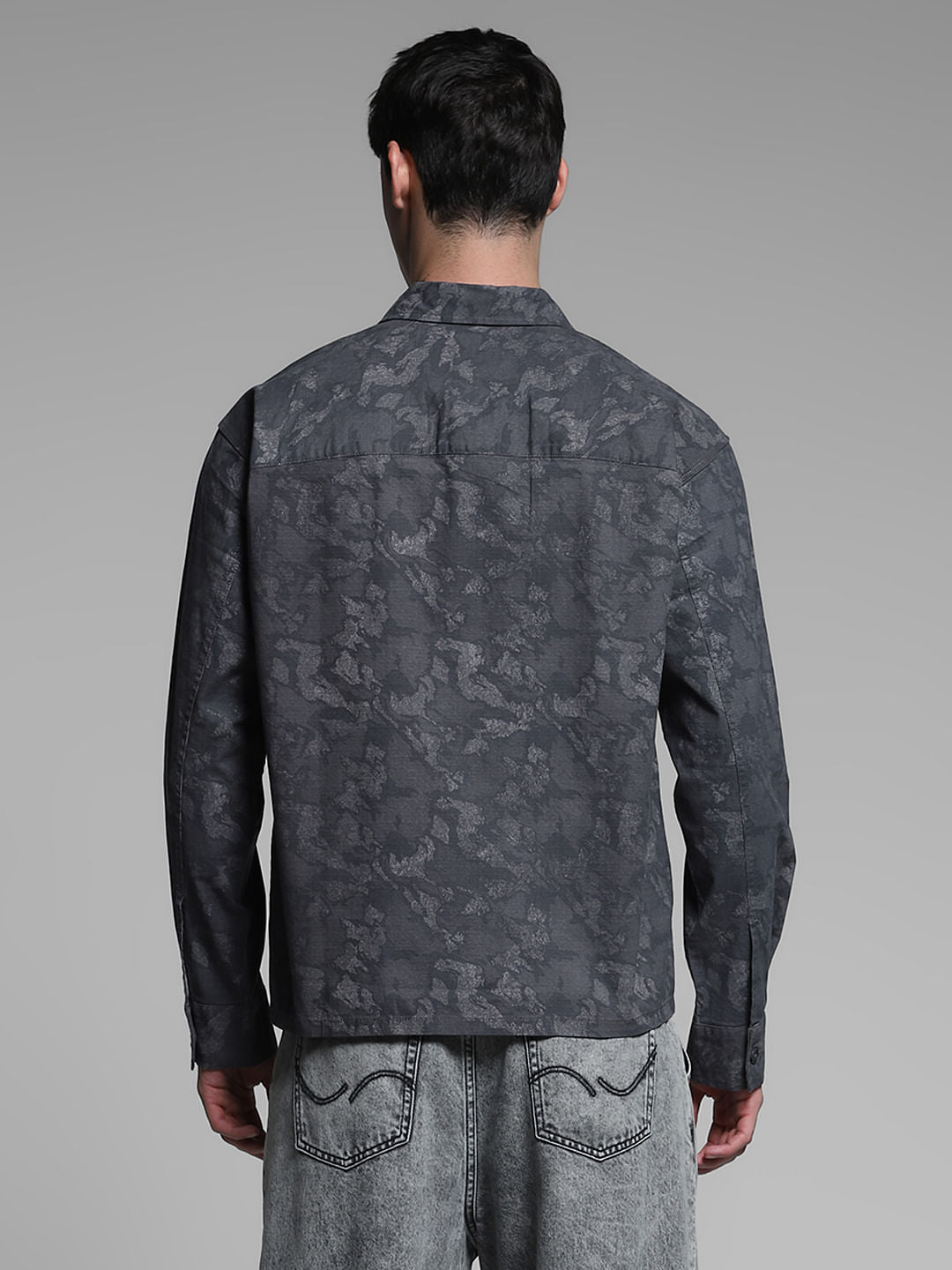 Dark Grey Printed Cotton Overshirt