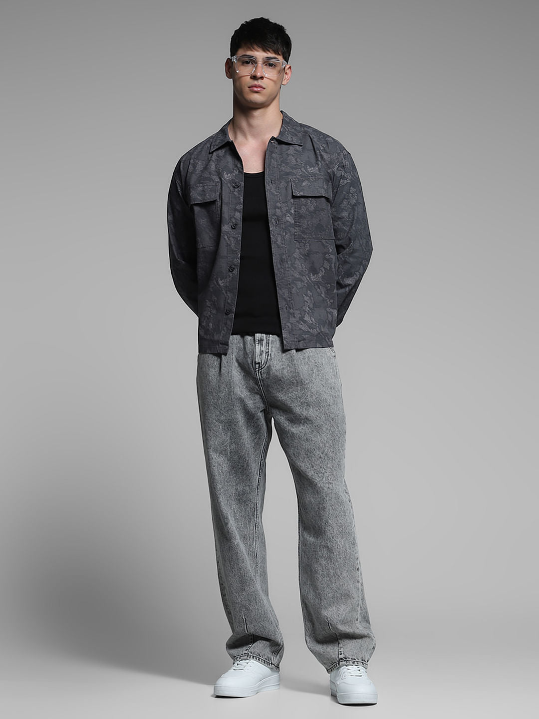 Dark Grey Printed Cotton Overshirt