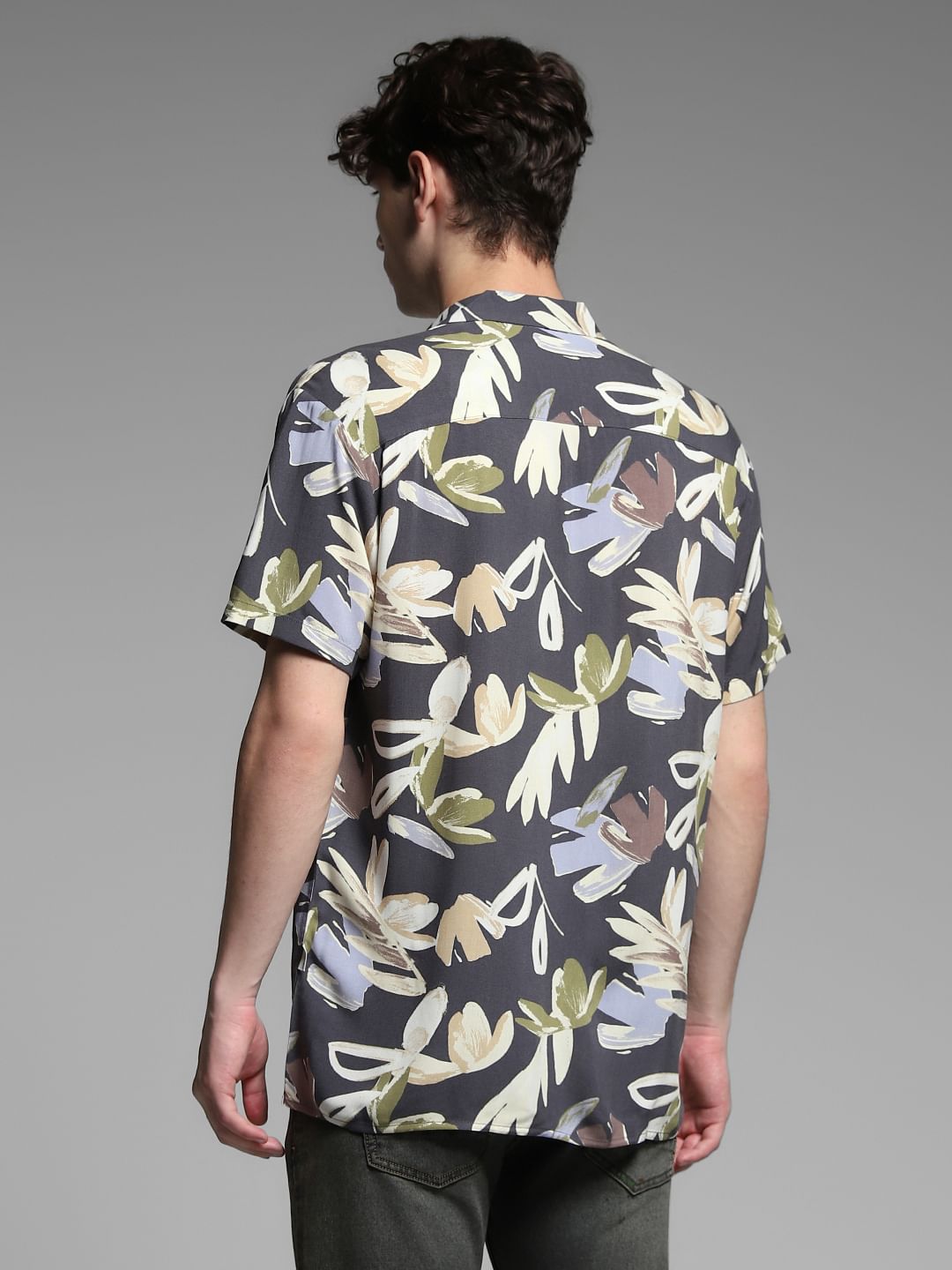 Grey Floral Print Viscose Shirt