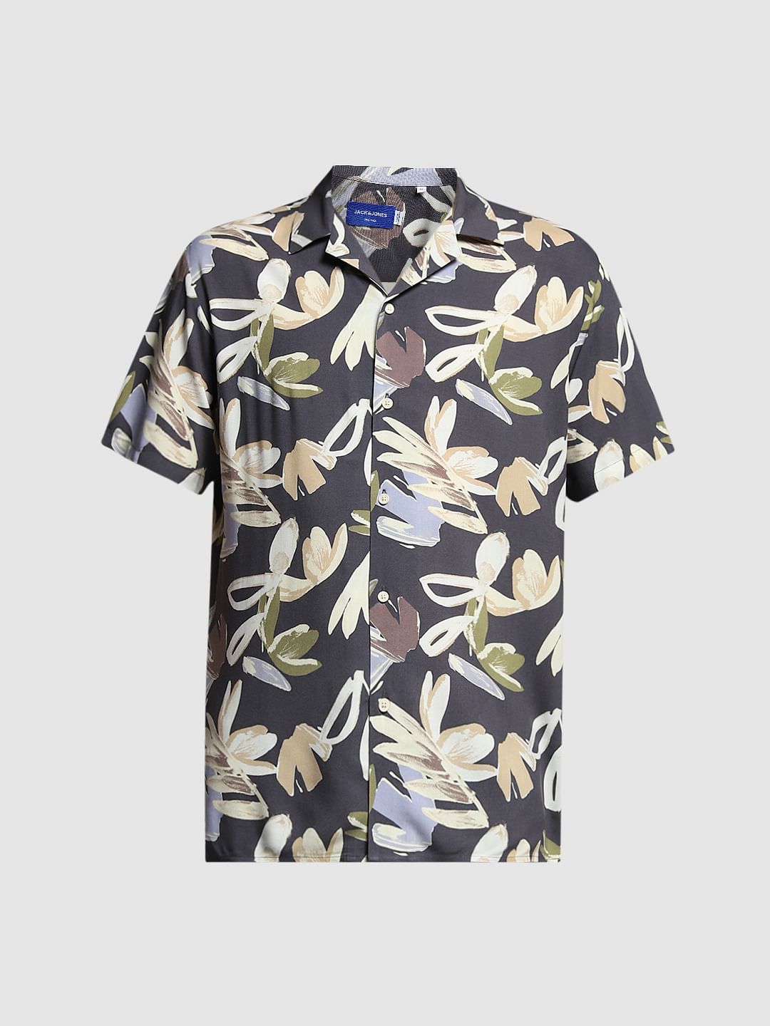 Grey Floral Print Viscose Shirt