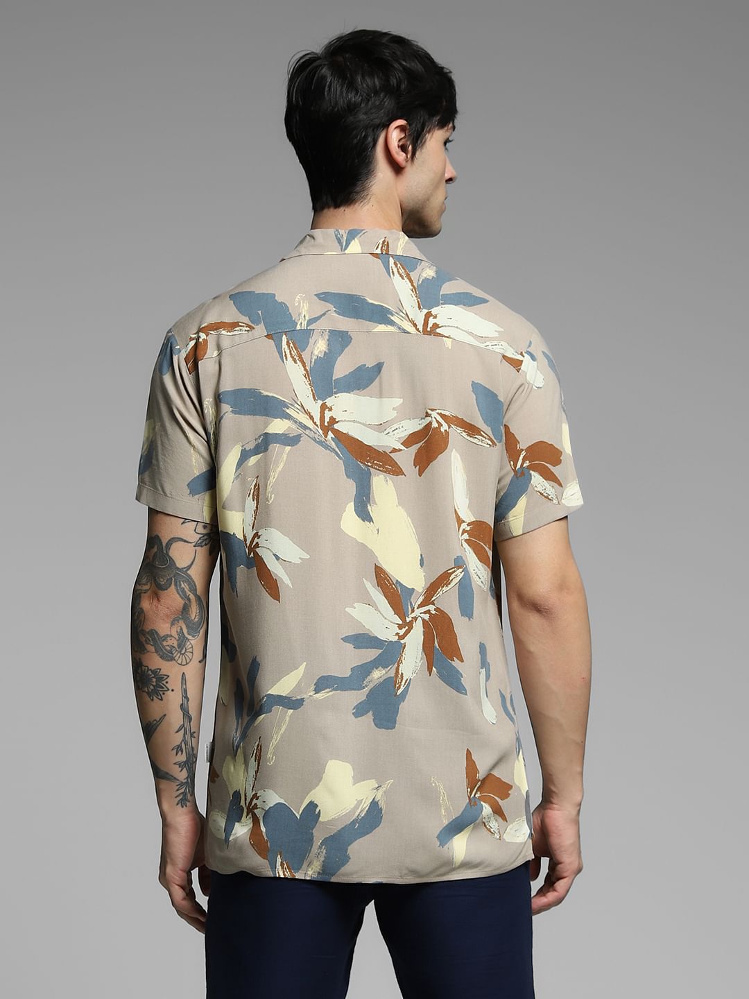 Beige Abstract Print Viscose Shirt