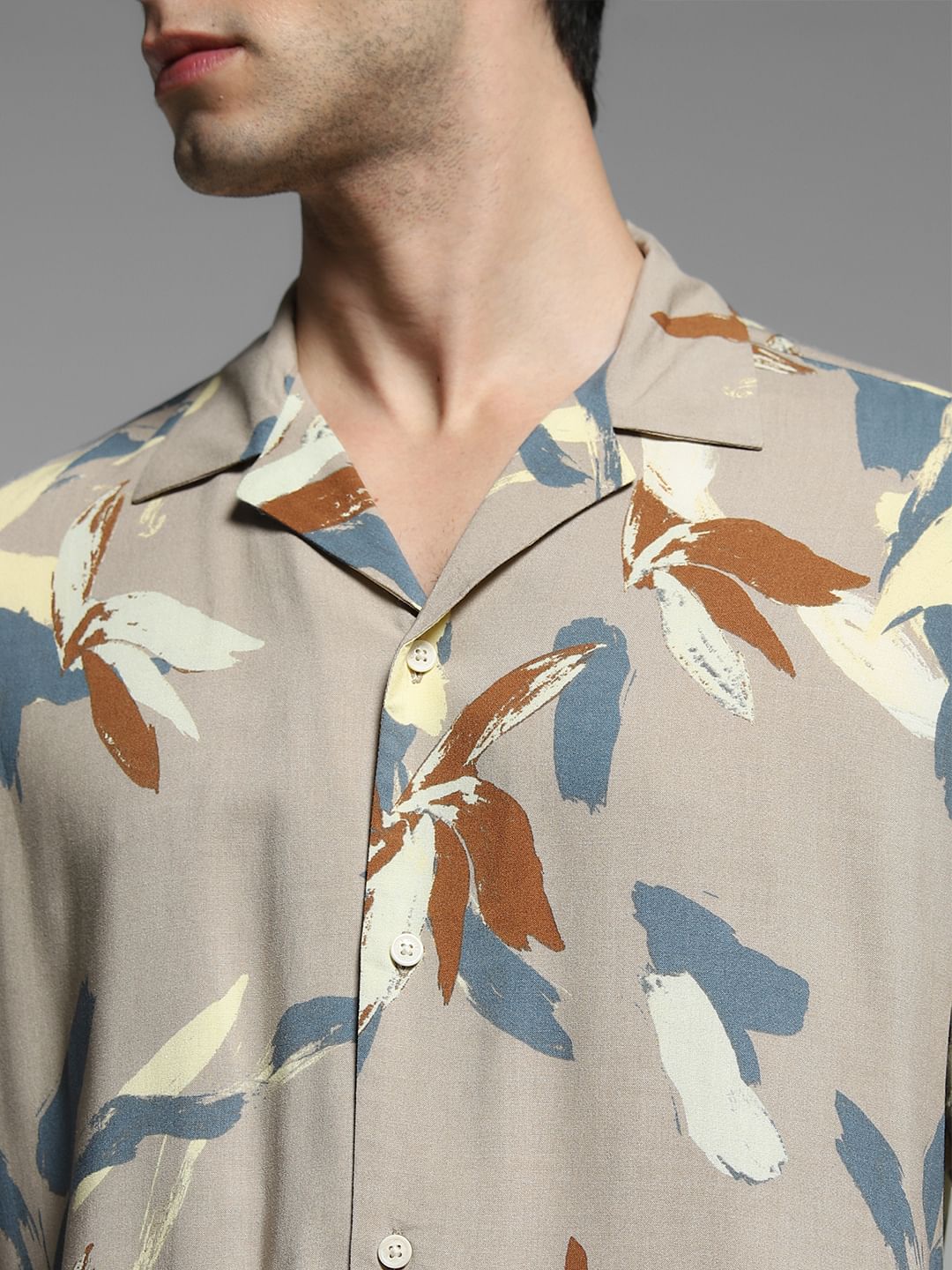 Beige Abstract Print Viscose Shirt