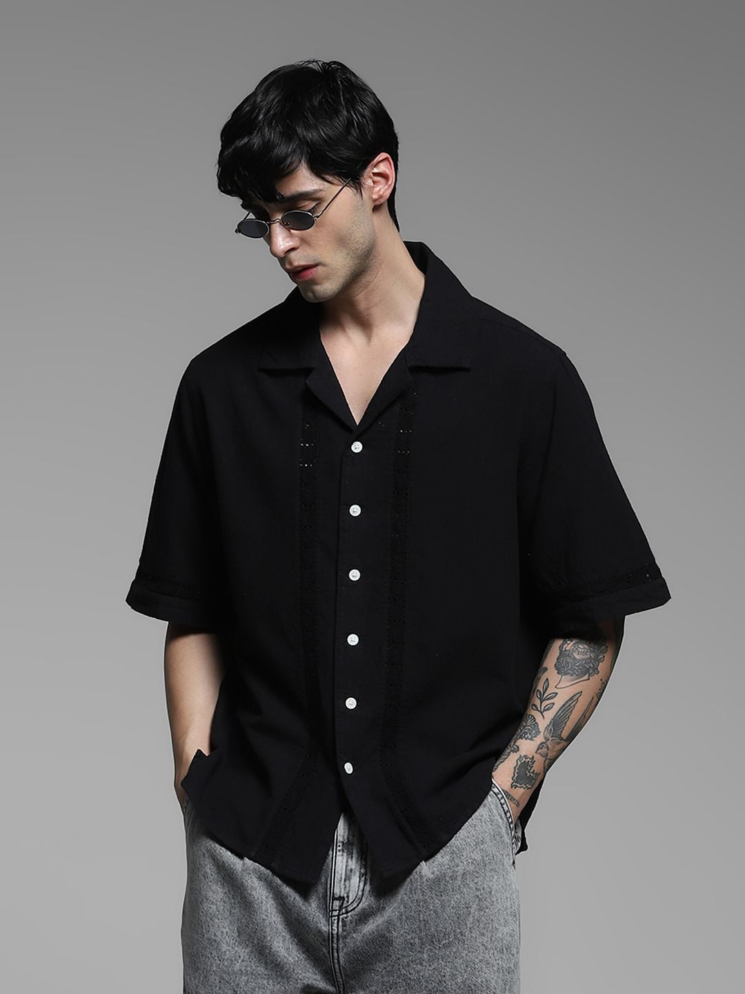 Black Cotton Oversized Shirt - S