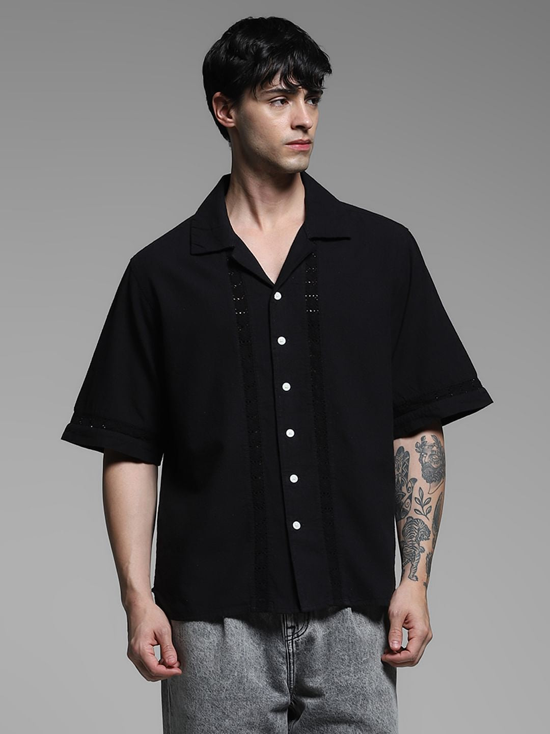 Black Cotton Oversized Shirt