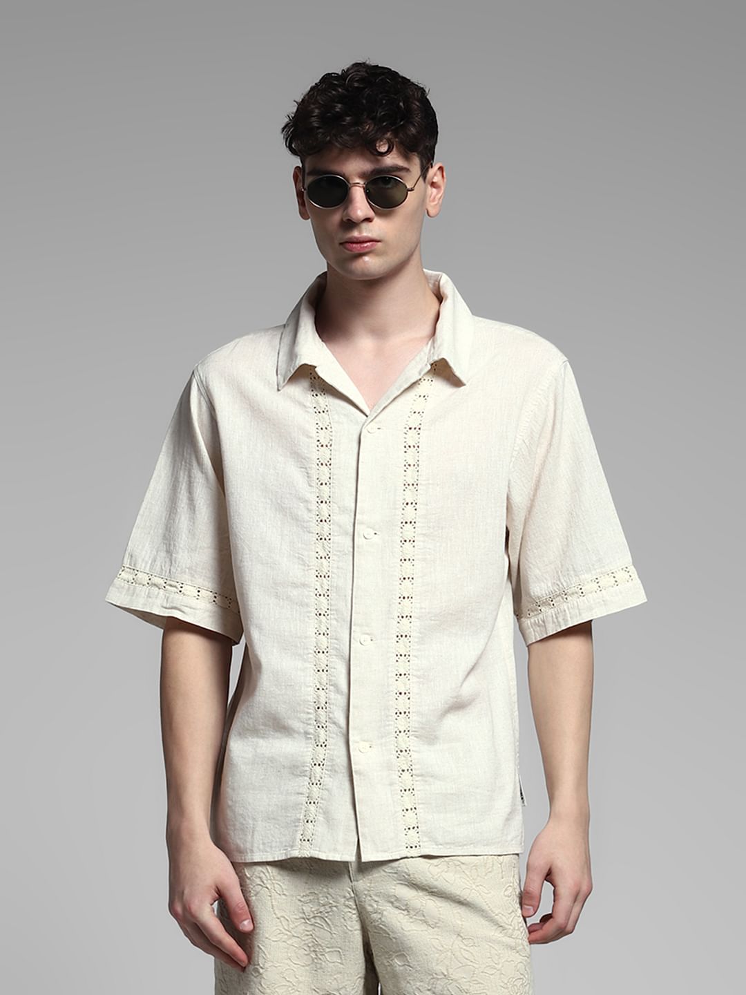 Off-White Cotton Flax Shirt - S