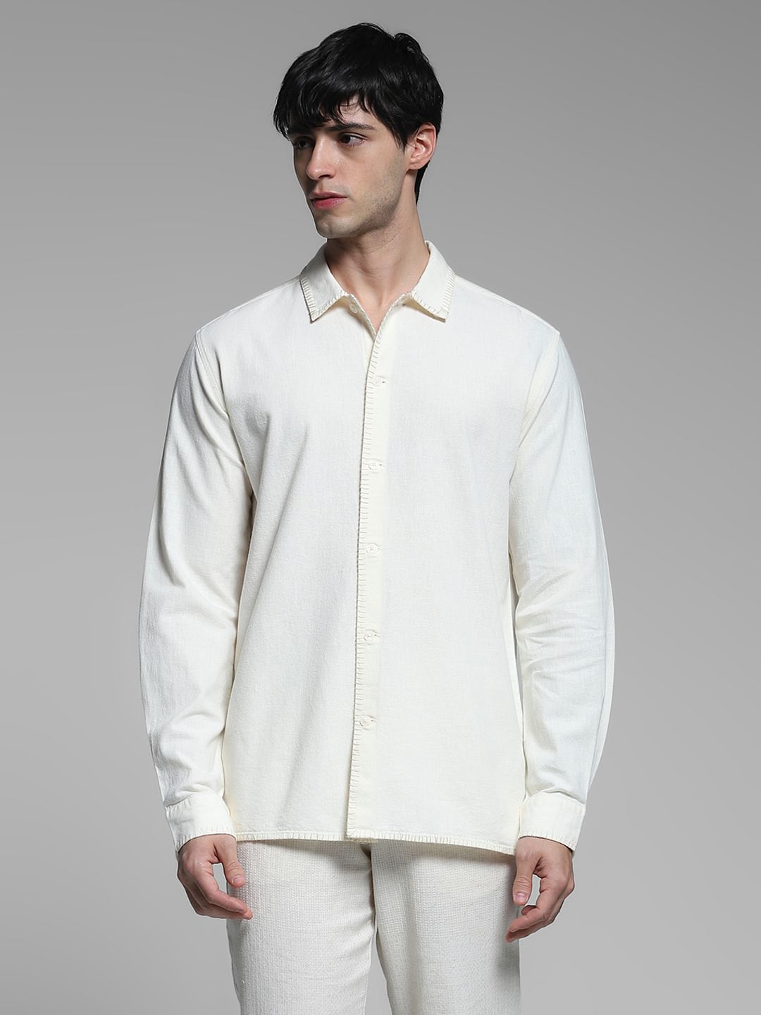 Cream Stitch Detail Cotton Shirt