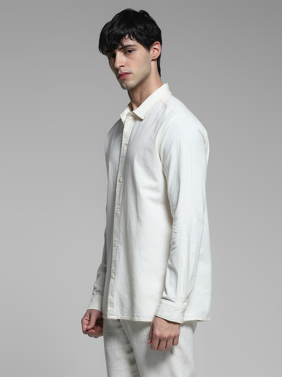 Cream Stitch Detail Cotton Shirt