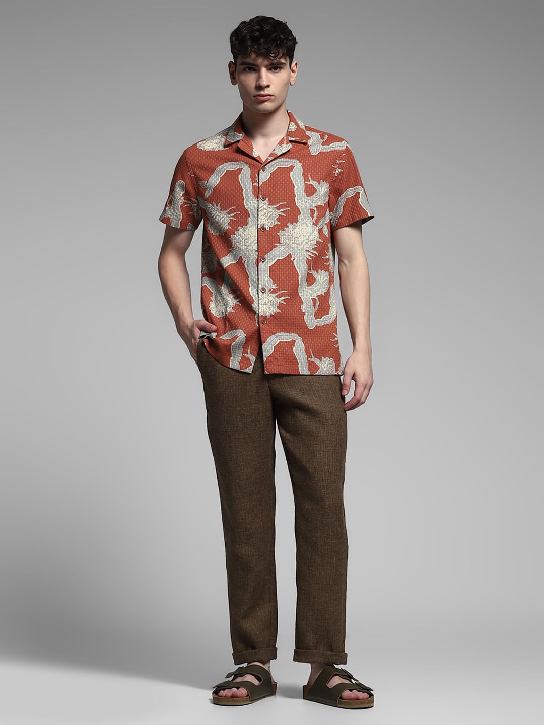 Brown Resort Collar Cotton Shirt