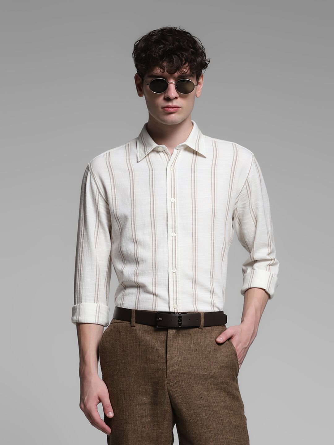 White Striped Dobby Cotton Shirt - XL