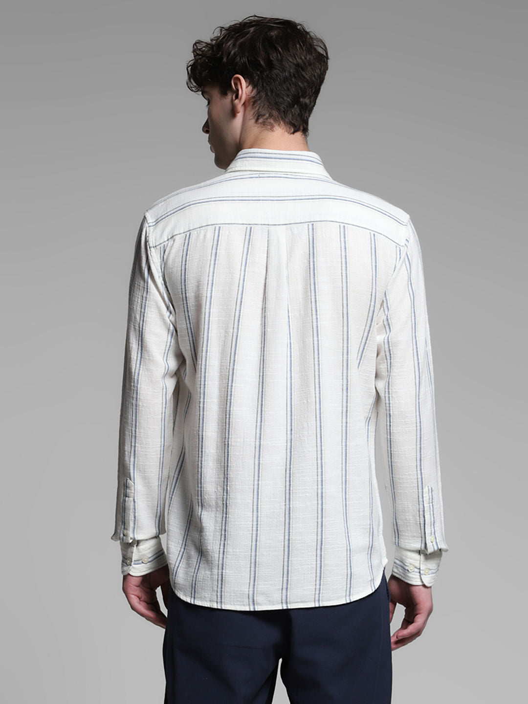 Blue Striped Dobby Cotton Shirt
