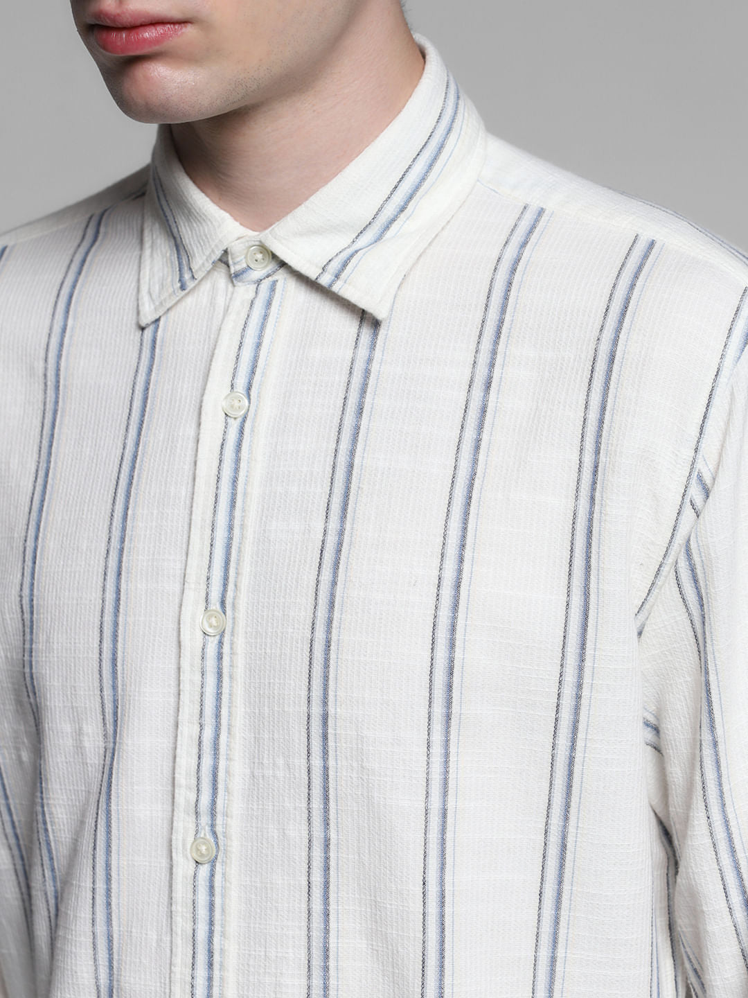 Blue Striped Dobby Cotton Shirt