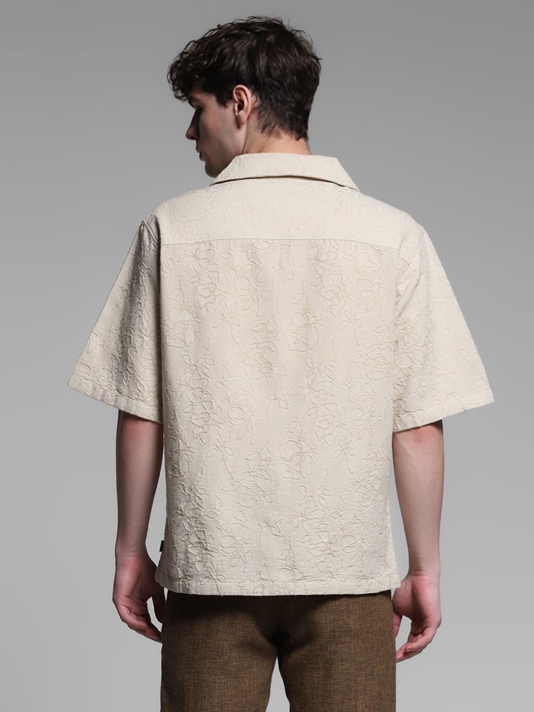 Beige Embroidered Jacquard Shirt