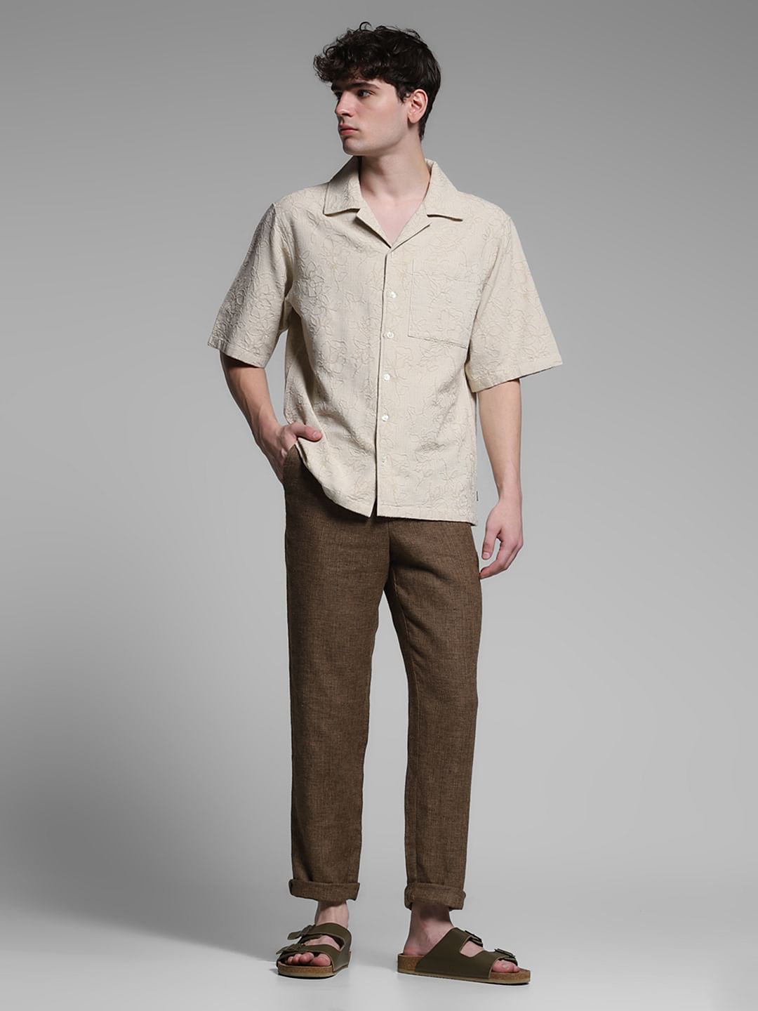 Beige Embroidered Jacquard Shirt