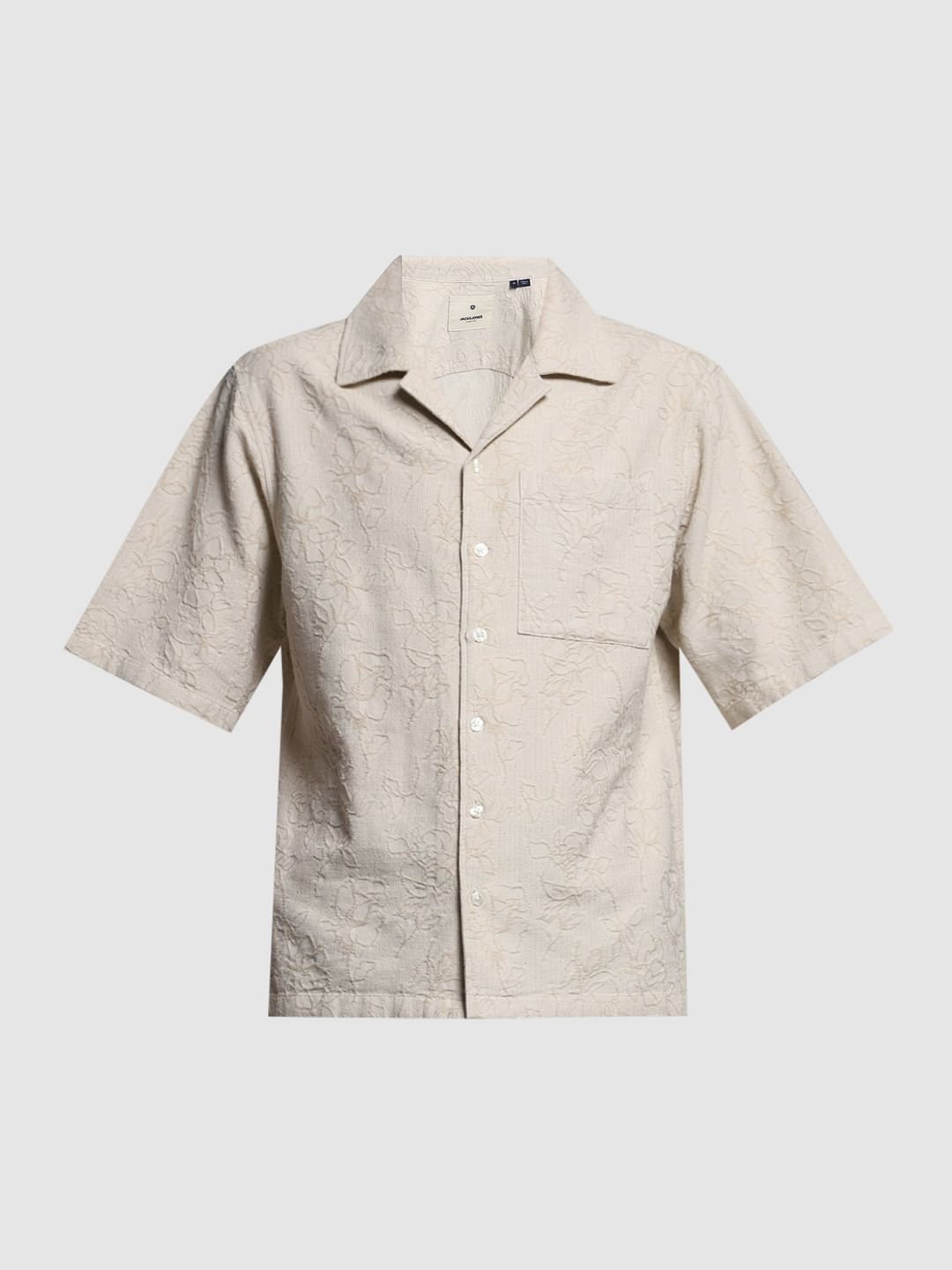 Beige Embroidered Jacquard Shirt