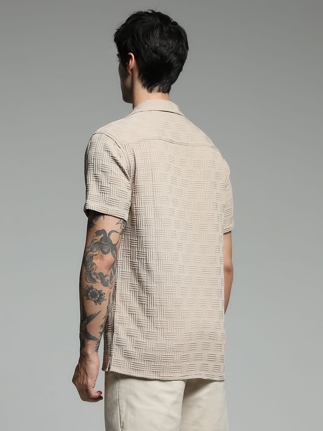 Beige Resort Collar Comfort Fit Shirt