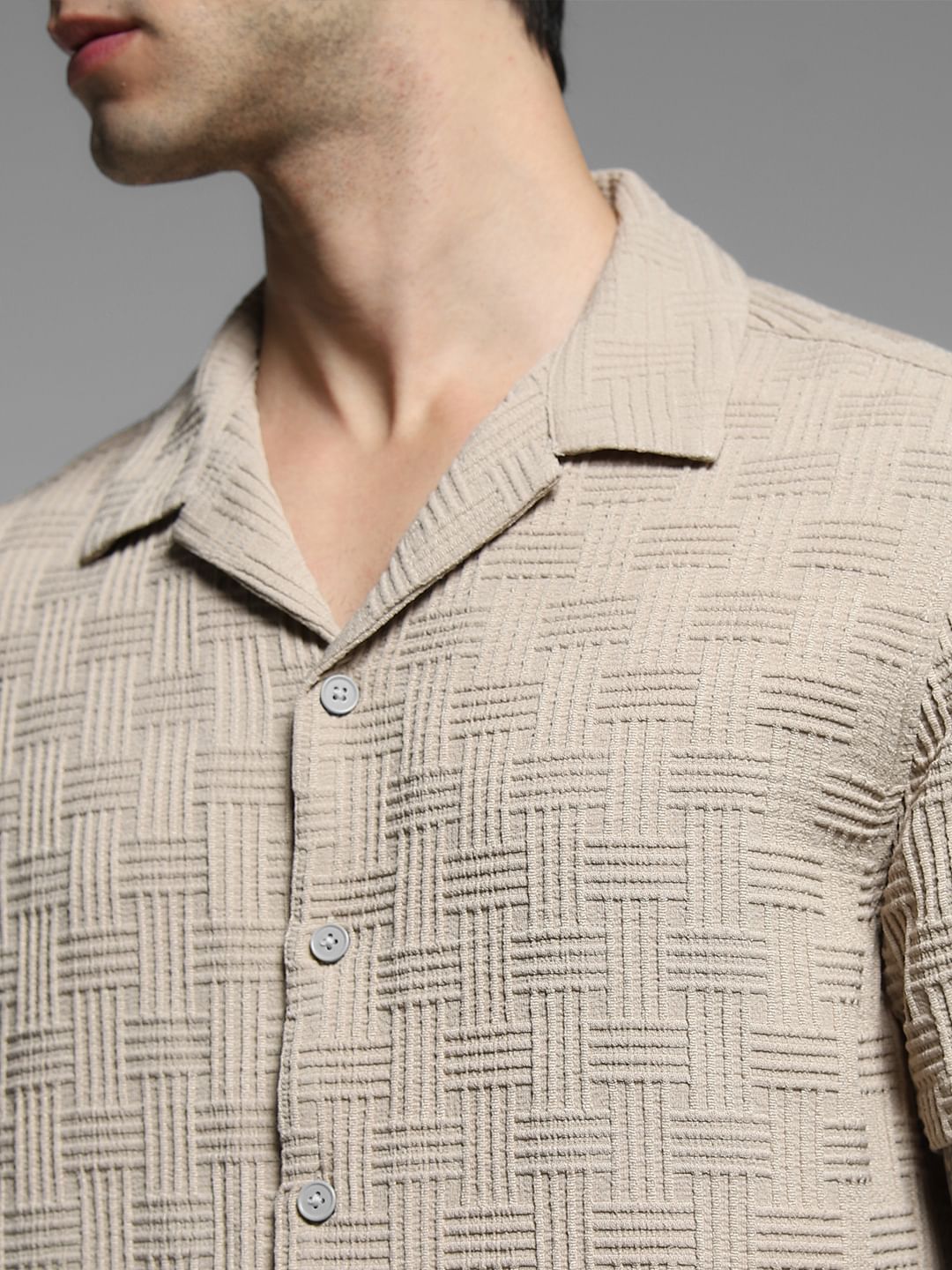 Beige Resort Collar Comfort Fit Shirt