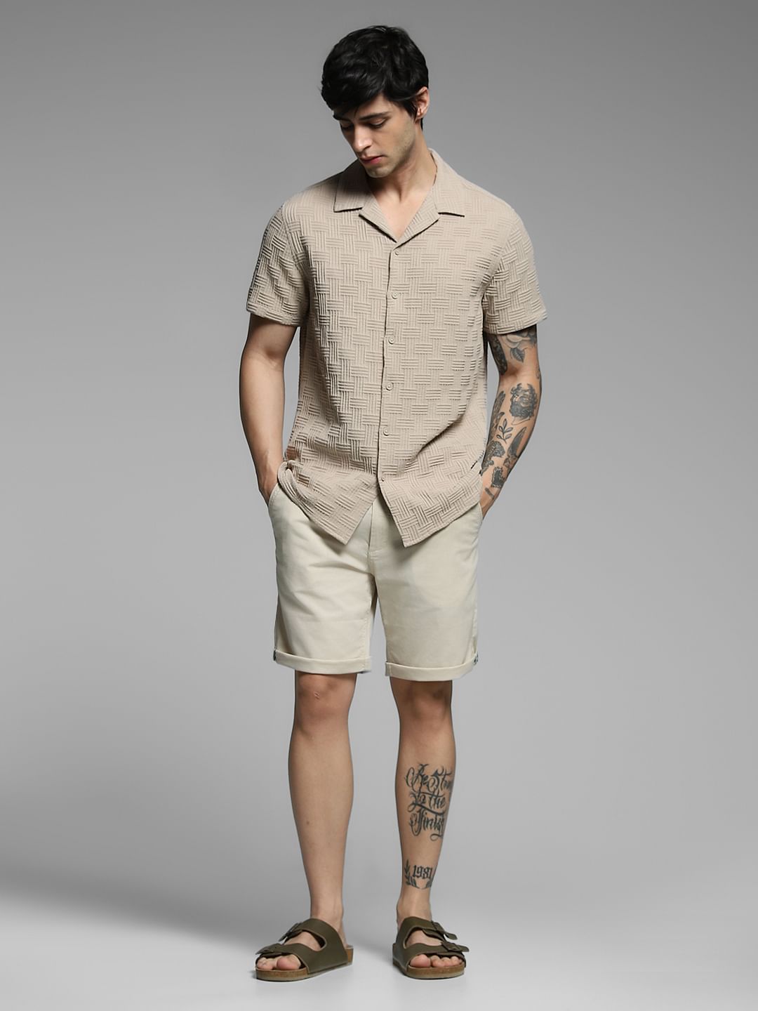 Beige Resort Collar Comfort Fit Shirt