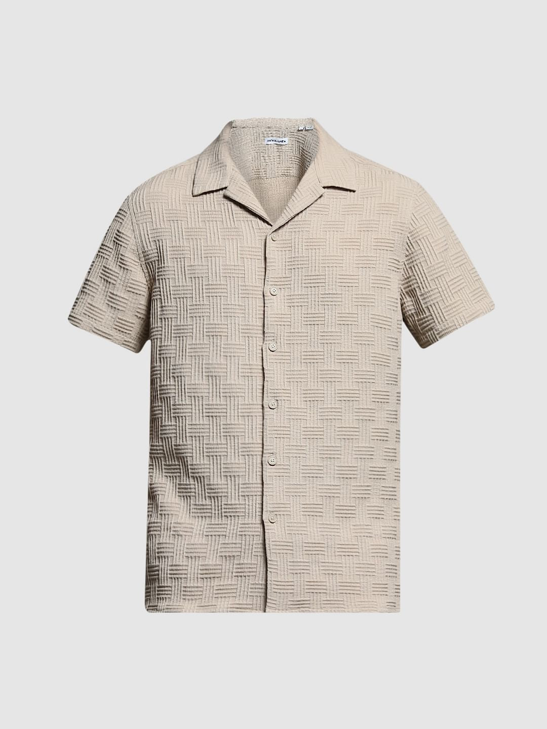 Beige Resort Collar Comfort Fit Shirt