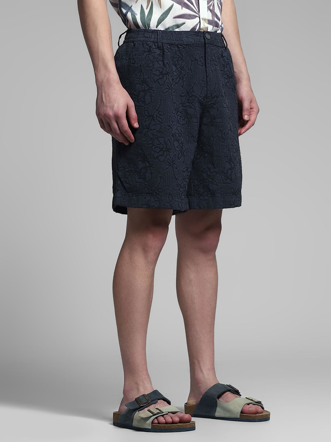 Dark Navy Embroidered Jacquard Shorts