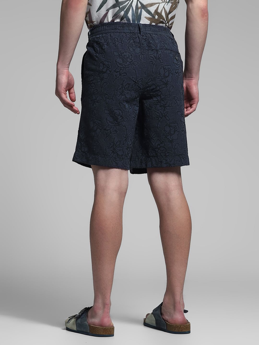 Dark Navy Embroidered Jacquard Shorts