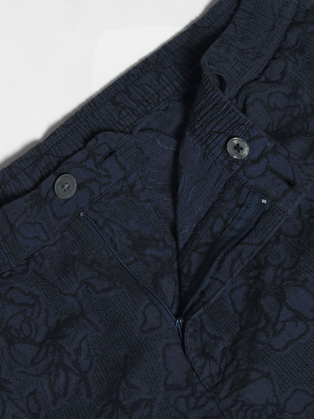 Dark Navy Embroidered Jacquard Shorts