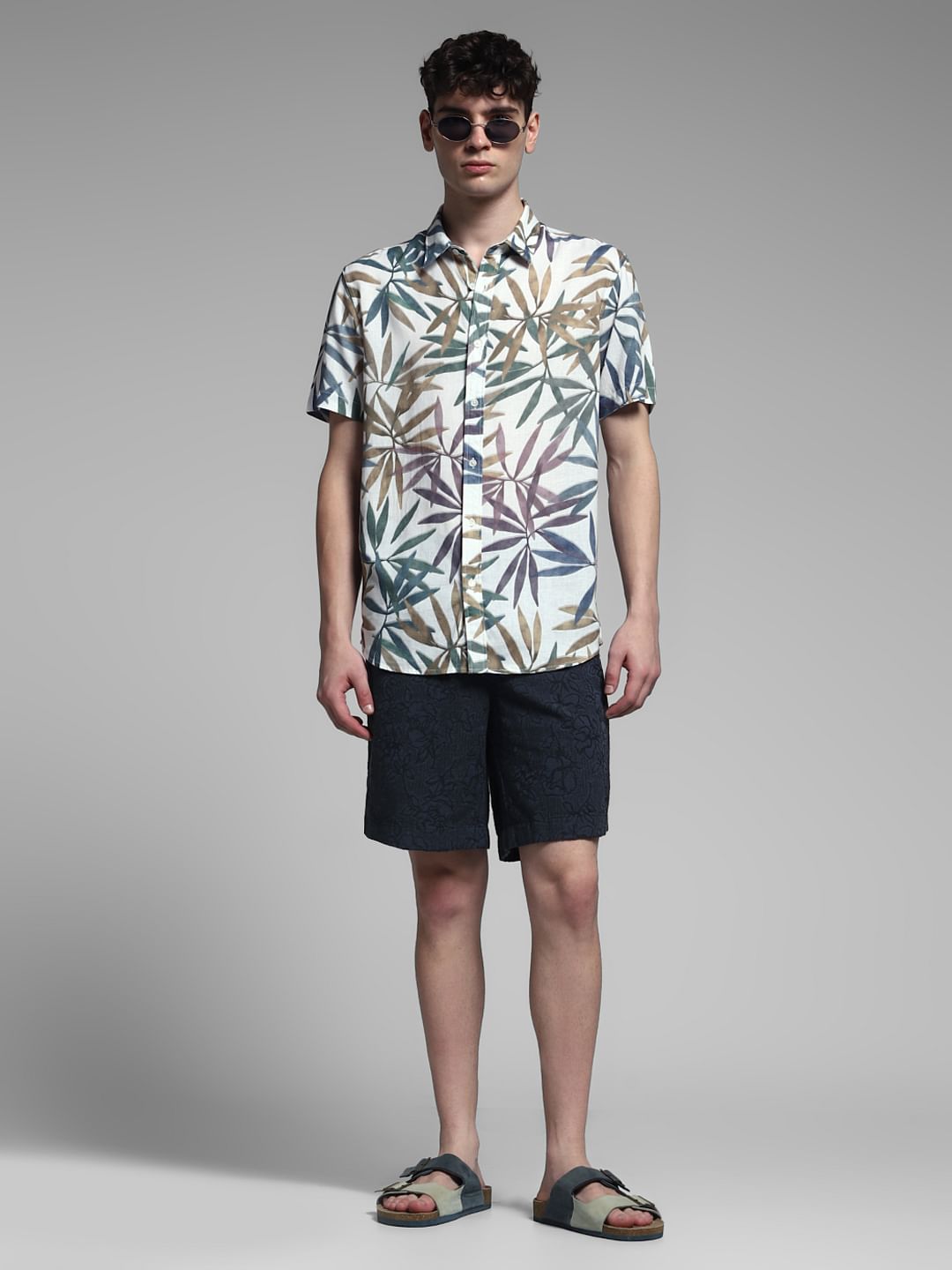 Dark Navy Embroidered Jacquard Shorts