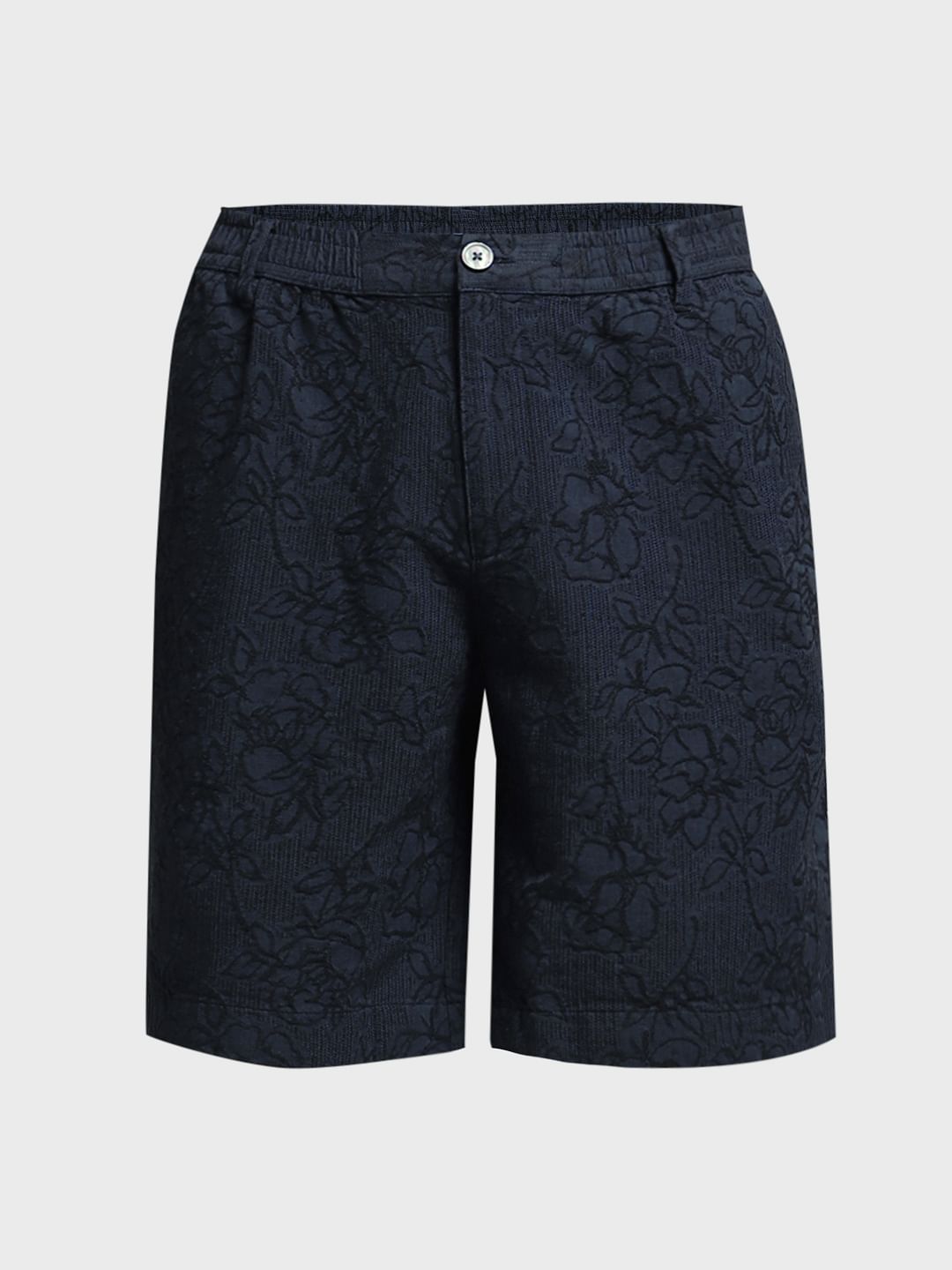 Dark Navy Embroidered Jacquard Shorts