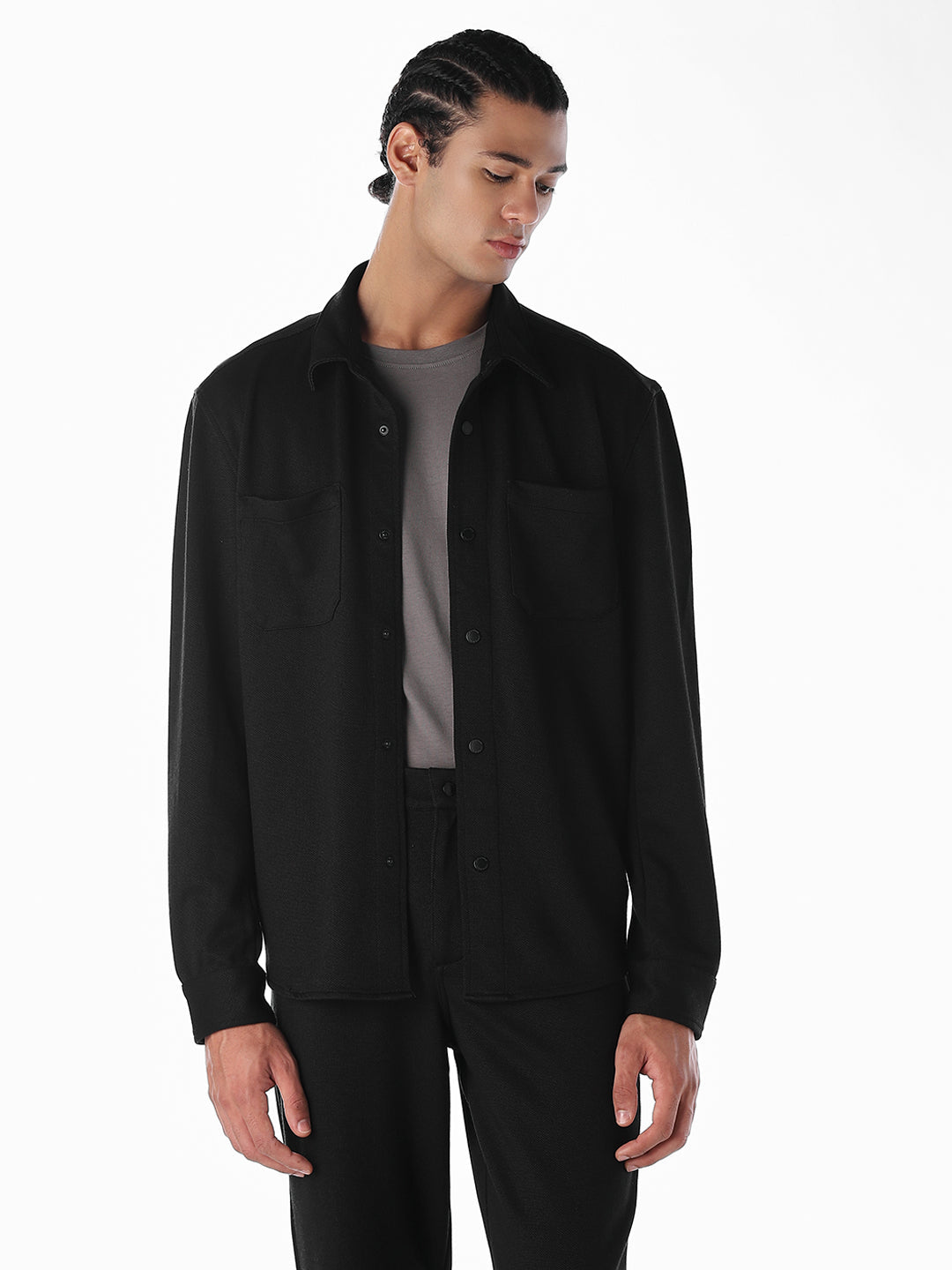 Oversized Full Sleeves Shirt - Black