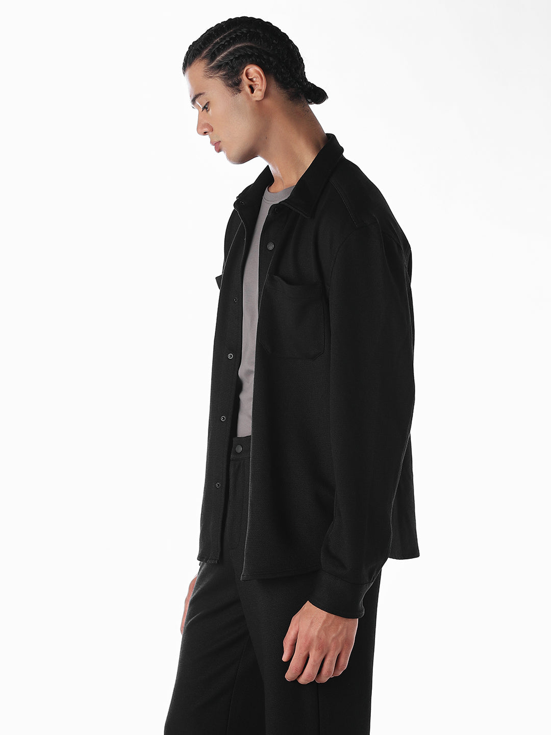 Oversized Full Sleeves Shirt - Black