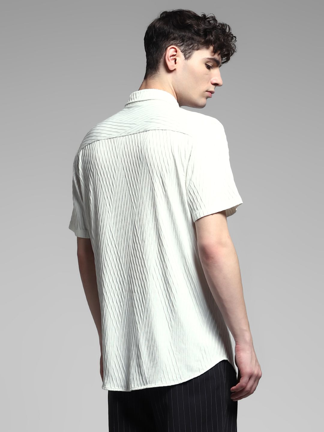 White Stretch Textured Shirt