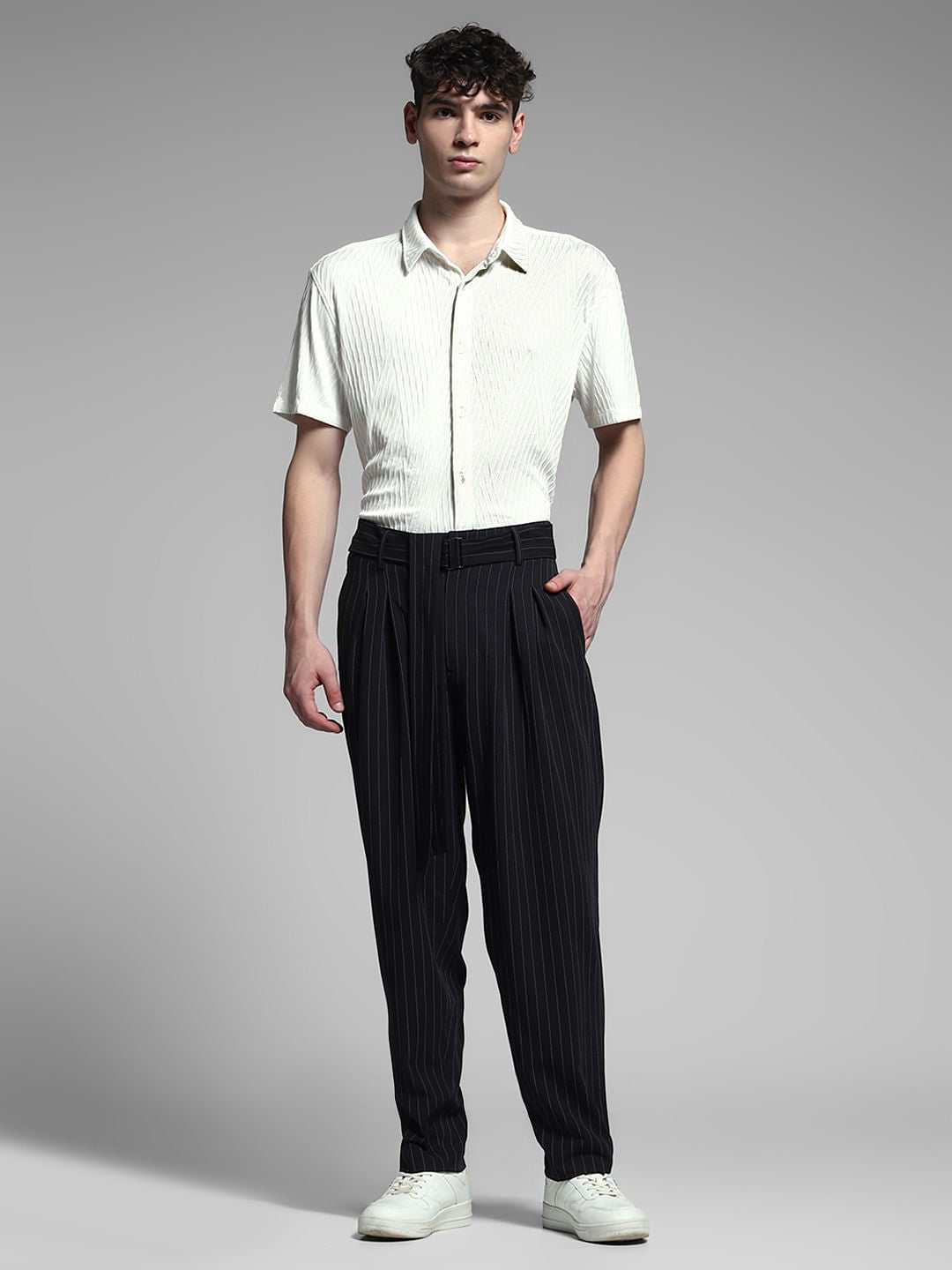 White Stretch Textured Shirt