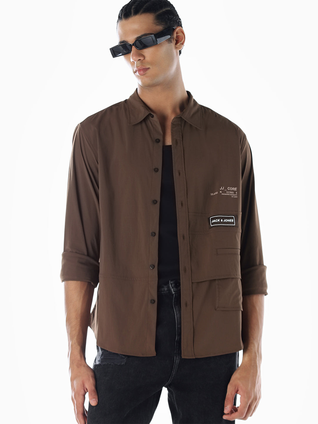 Oversized Printed Shirt - Brown