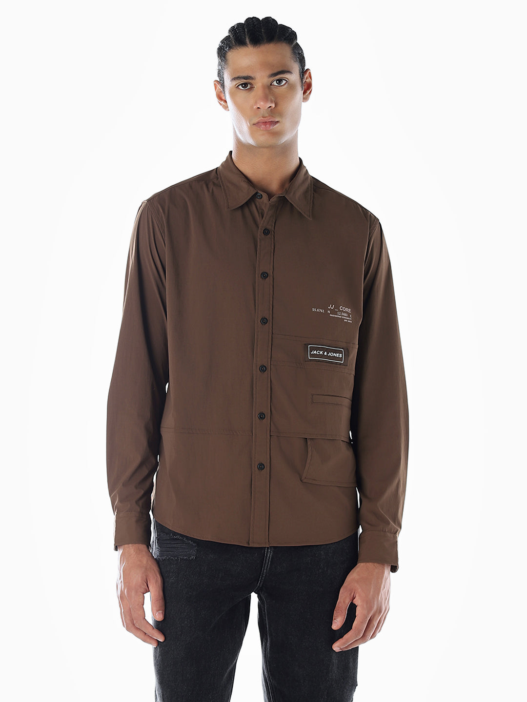 Oversized Printed Shirt - Brown