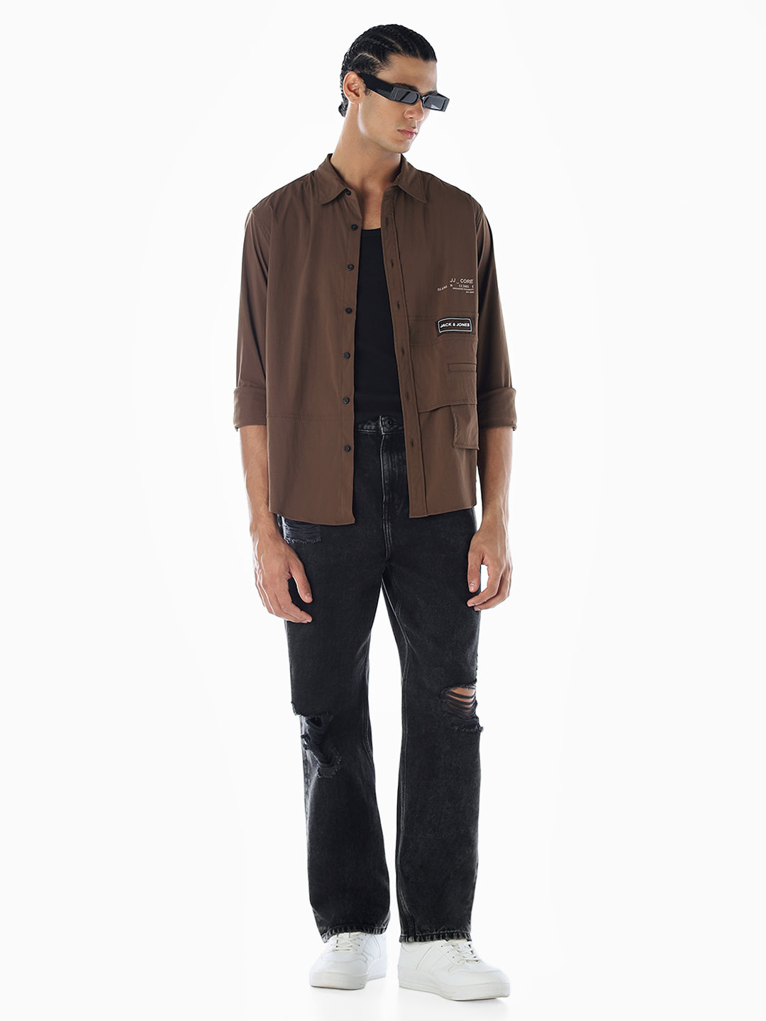 Oversized Printed Shirt - Brown