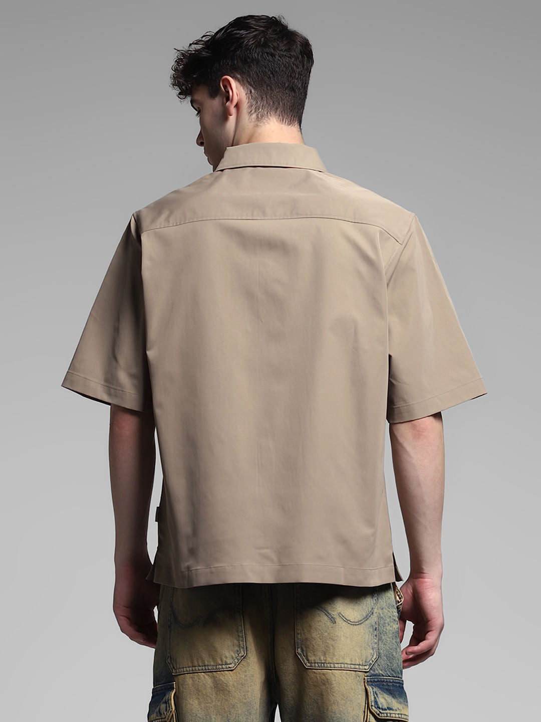 Brown Stretch Oversized Shirt
