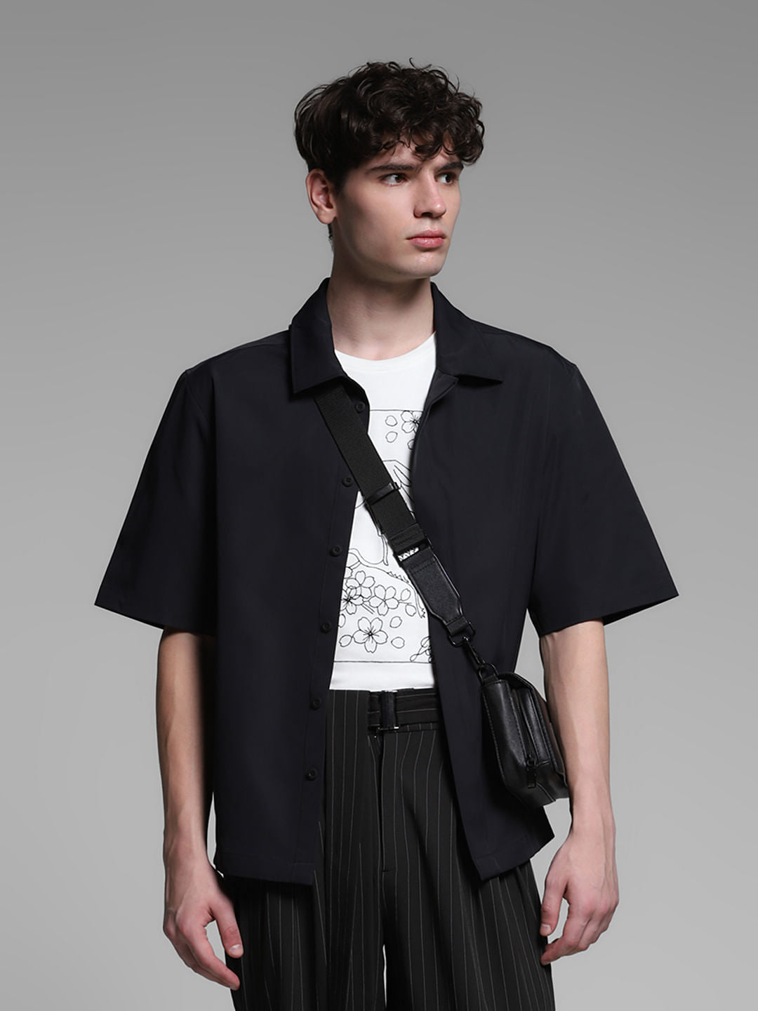 Black Stretch Oversized Shirt - S