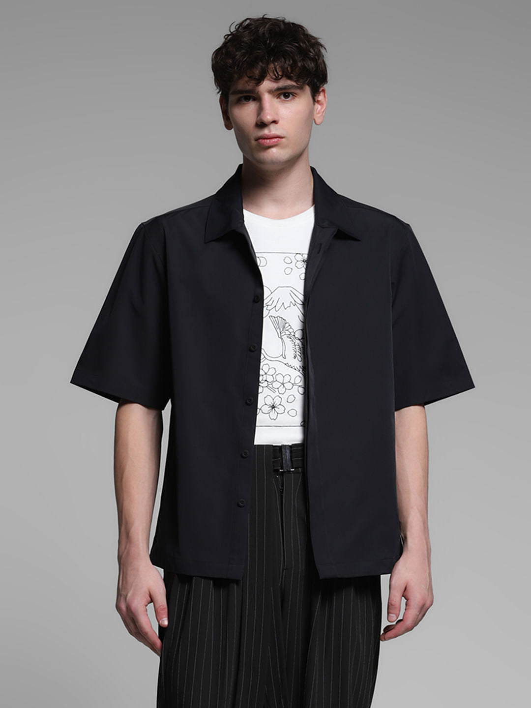 Black Stretch Oversized Shirt