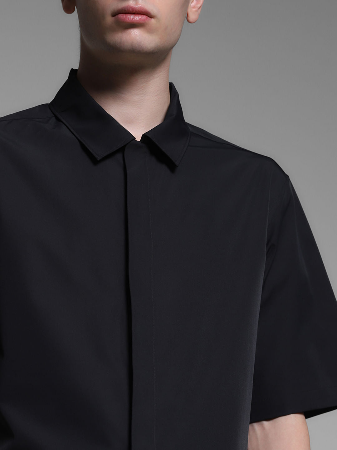 Black Stretch Oversized Shirt